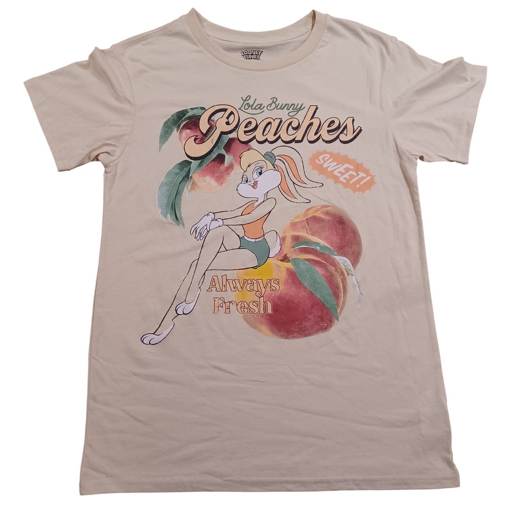 Looney Tunes Lola Bunny Peaches Graphic T-Shirt Mens Medium Cream  NEW